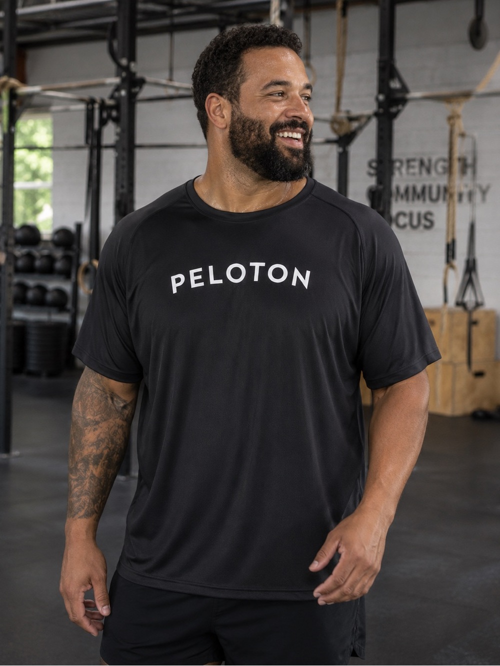 Peloton Black Short-Sleeve Logo Performance Tee